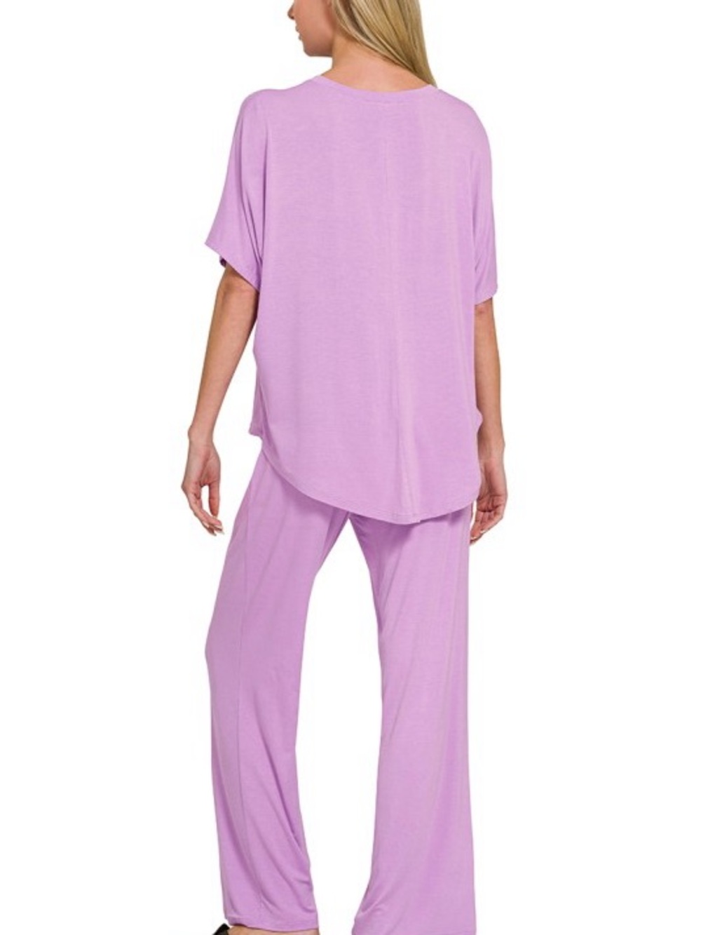 78 NWT Zenana 2pc Black V-neck Oversized Top And Pants Set Soft Comfy - Picture 3 of 3